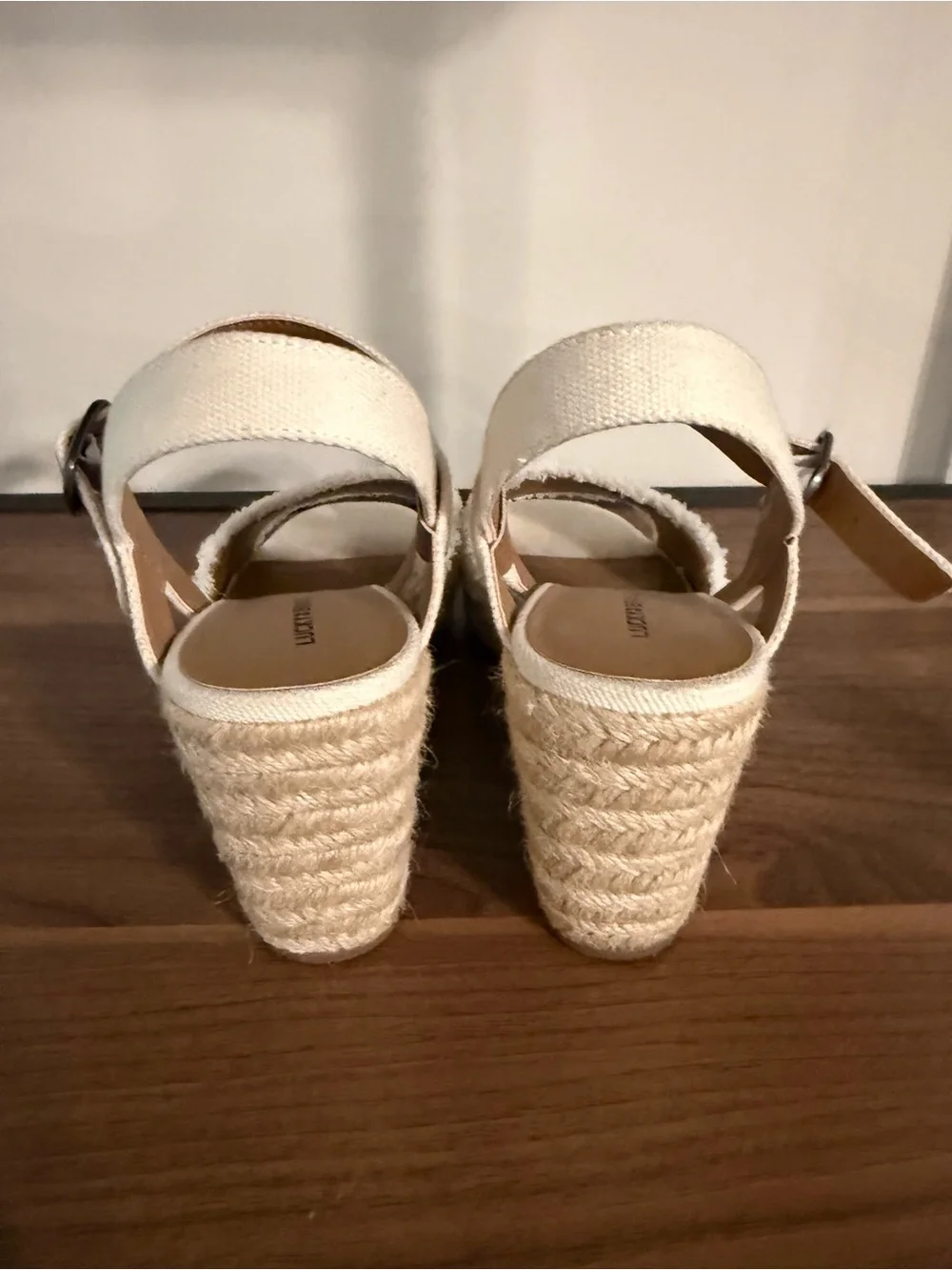 Lucky Brand Cream Canvas Espadrille Wedge Sandals